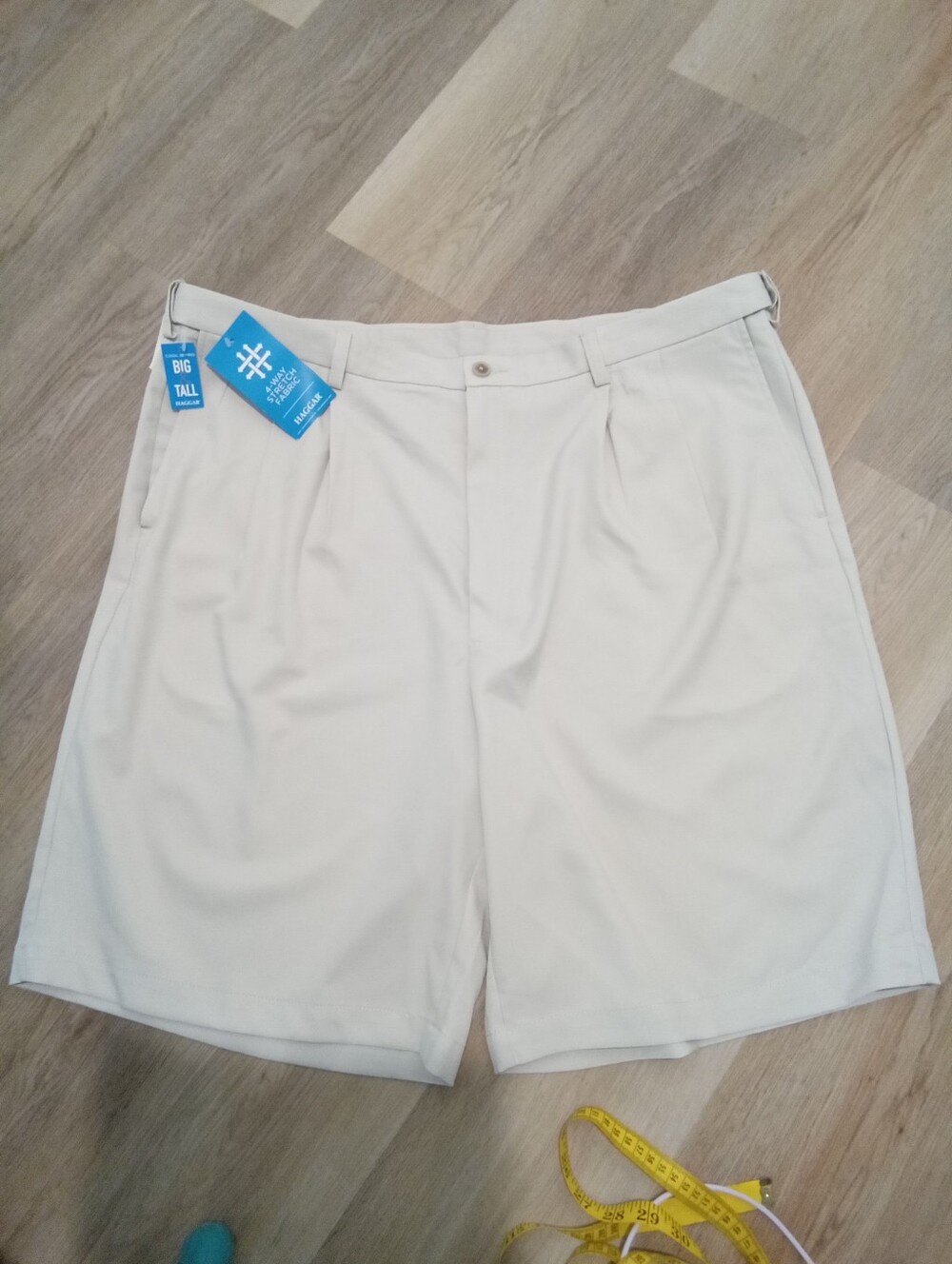 Haggar Cool 18 Pro Men's Big & Tall Size 44 Light Tan Khaki Pleated Shorts NWT